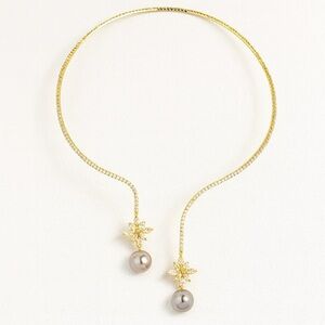 Elegant Gold Necklace with White Pearl and Crystals ⚜️💕